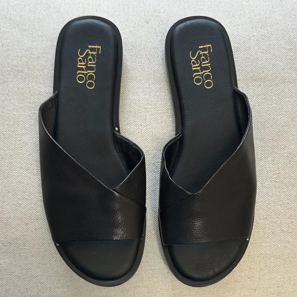 NWOT Franco Sarto Black Leather Slide Sandals size 6.5